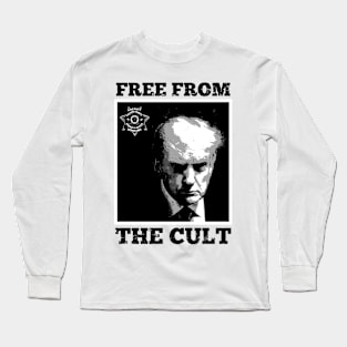 Trump Mugshot - Free From The Cult - B/W Long Sleeve T-Shirt